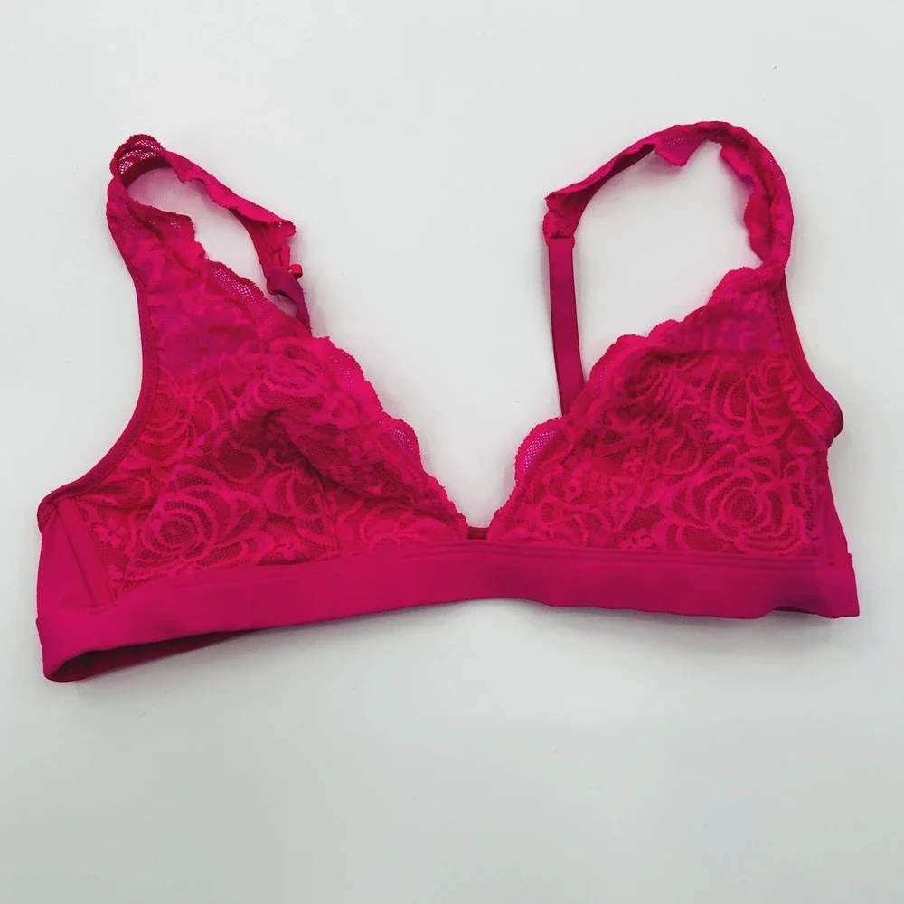 Victoria's Secret PINK Hot Pink Lace Bralette Y2K Coquette Triangle Wireless Bra